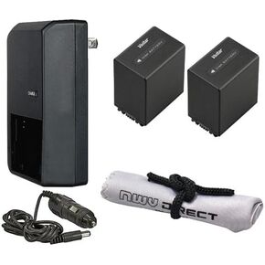 Digital Nc High Capacity Intelligent Batteries for Sony FDR-AX53 (2 Units) + AC/DC Travel Charger + Microfiber Cleaning Cloth.