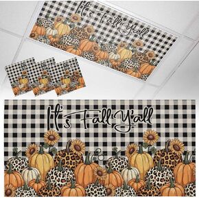 Fall 3 Pcs Fluorescent Light Covers, Cartoon Pumpkin Sunflower Buffalo Plaid Magnetic Light Filters Shade Panel for Ceiling Lights Classroom Office Home Ceiling Decoration, 4 x 2 Ft