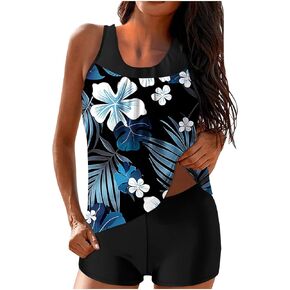 Two Piece Tankini Swimsuits for Women Modest Tummy Control Bathing Suit Conservative Tank Tops with Boy Shorts