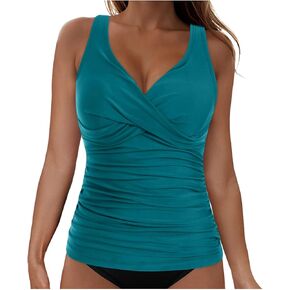 Tankini Tops for Women Underwire Tankini Top Only Sexy V Neck Swimsuit Top for Big Busted Tummy Control Bathing Suits