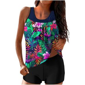 Women's Sports Two-Piece Tankini Bathing Suits with Boyshorts Tummy Control Swimsuits Ladies Swimwear
