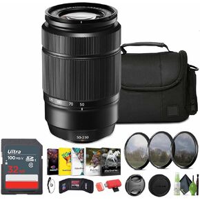 Fujifilm XC 50-230mm f/4.5-6.7 OIS II Lens (Black) + Case Soft Lens + 32GB Card + Professional 3 قطعة مرشح ، 58 مم + أكثر