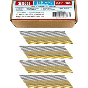 34-30 Degree Framing Nails 304 Stainless Steel D Head Paper Tape Strip Nails for 30 to 34 degree Framing Nailer (2"-560PCS)
