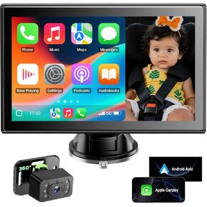 LAMTTO Wireless Baby Car Camera 7-Inch HD Backseat Monitor with Split-Screen Function Wireless CarPlay & Android Auto, 5G WiFi, Car Baby Camera for Safe and Convenient Driving