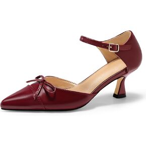 Coutgo Womens Bow Kitten Heels Low Heel Dress Shoes Closed Pointed Toe Ankle Strap D'Orsay Pumps