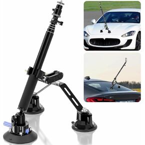 Triple Suction Cup 360 Camera Car Mount, with 2in1 Extension Pole/Selfie Stick, Strong Suction Cup Camera Mount, with Action Camera Adapter Compatible with Insta360, Compatible with GoPro