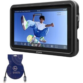 Shinobi GO HDMI 4K Camera Field Monitor with HDR Touchscreen, All Day Battery Life, and Lightweight Design + HDMI Cable