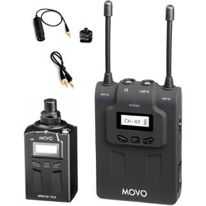 Movo WMIC80 UHF Wireless Handheld Microphone System with Plug-in XLR Transmitter, Portable Receiver, & Shoe Mount for DSLR Cameras (330' Range)
