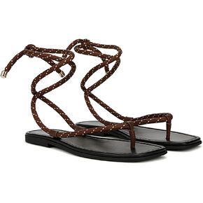Rope Flat Sandals for Women Comfortable Strappy Open Toe Flip Flops Sandals Casual Summer Lace up Slip On Slide Thong Sandal.