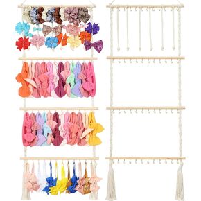 Headband Holder, Bow Holder for Girls Hair Bows | Macrame Bow Organizer for Girls with 20 Hooks, Hair Accessories Organizer | Wall Hanging, Over Door, Nursery Decor, Toddler Room Decor