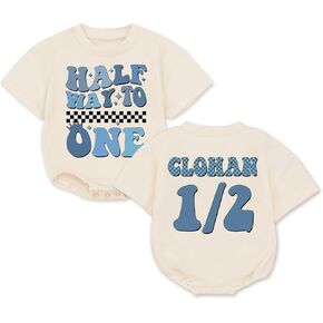 Personalized Half Way To One Sweatshirt Romper, Half Birthday Outfit Baby Boy, 1/2 Way To One Boy, Halfway