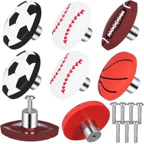 Angoily 8 Pc Set Sports Ball Dresser Knobs Basketball Football Knobs for Boys' Room Decor Easy Install Boys and Girls' Drawer Pulls PVC Metal Construction