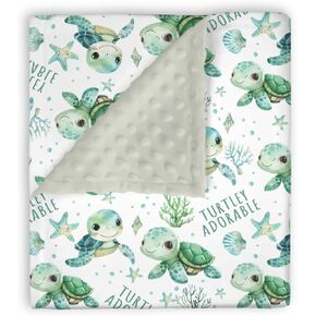 Mink Baby Boy Girl Blankets Under the Sea Animal Turtle, Ocean Creature Marine Lift Double Layer Dotted Backing Receiving Swaddle, Newborn Infant Toddler Nursery Crib Bedding Shower Gift 30x40