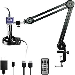 NICE-POWER Digital Microscope, 48MP 4K 1080P HDMI Type-C/USB Industrial Video Microscopes Camera, 150X Zoom C-Mount Lens, Foldable Stand, LED Ring Light, Soldering Microscope for Electronics Repair