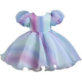 Baby Girls Puff Sleeve Mini Princess Dress Bow Backless Fluffy Fairy Party Wedding Flower Girl Dress Summer Outfits