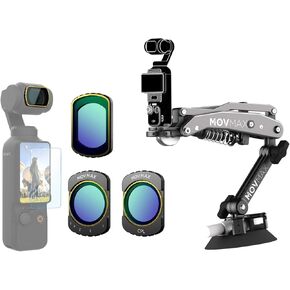 MOVMAX Blade Arm for DJI Osmo Pocket 3 Suction Cup Car Mount, 3-Pack Filter Set for Pocket 3 (Black Mist & ND & CPL Filter) Includes 1 Screen Protector