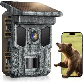 WiFi Trail Camera Solar ، CAM 4K 64MP Game مع رؤية ليلية حركة IP66 مقاومة للماء ، 0.2S TRIGGER TRAIL CAM مع LED LED LED LEND LEND GONM 850NM ، وكاميرا الحياة البرية مع بطاقة SD 32GB SD