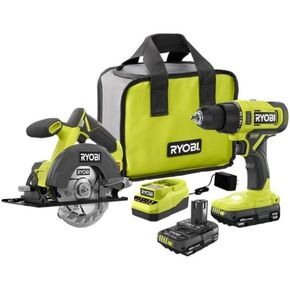 Ryobi One+ 18V Cordless 2-Tool Combo Kit مع حفر/سائق ، منشار دائري ، (2) 1.5 AH البطاريات ، والشاحن