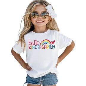Hello Kindergarten Shirts Baby Girl Cute Rainbow Back to School T-Shirt First Day of School Short Sleeve Tees Top