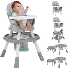 Baby High Chair with Activity Center,10-in-1 Convertible High Chairs for Babies and Toddlers with Baby Toys,Building Block Table and Chair Set,Highchair for Ages 6-120 Months,Grey
