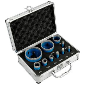 11PCS Diamond Drill Bits Set (5/8-11 Arbor) - Brazed Hole Saw Kit for Dry Drilling Ceramic Tile, Porcelain, Granite, Marble - Heavy Duty for Stone, Brick, Glass - Universal for Drills & Rotary Tools