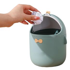 Small Desk Bin Mini Table Waste Bin with Lid Cute Cartoon Waste Paper Trash Can for Home Office Green