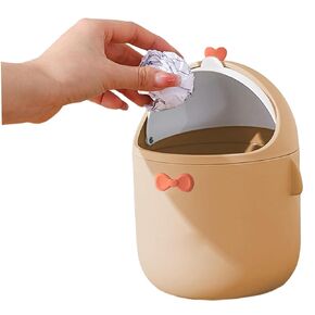 Small Desk Bin Mini Table Waste Bin with Lid Cute Cartoon Waste Paper Trash Can for Home Office Yellow Small