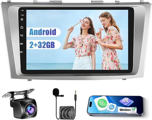 لراديو تويوتا كامري 2007-2011، Roinvou 2+32G Android 11 ستيريو سيارة CarPlay لاسلكي مع Android Auto 9 بوصة شاشة لمس بلوتوث راديو السيارة يدعم مرآة Link GPS WiFi SWC DSP كاميرا احتياطية in Saudi Arabia