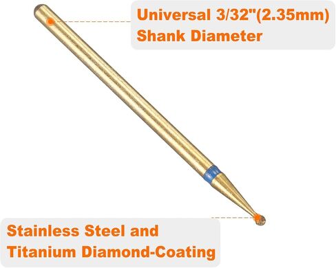 HARFINGTON 6pcs 325-400 Grits Diamond Grinding Bit 4mm Ball Head 2.35mm Shank 4mm Length Titanium Plated Stone Sanding Drill Bits Rotary Tool for Nails Grinding Polishing in Saudi Arabia