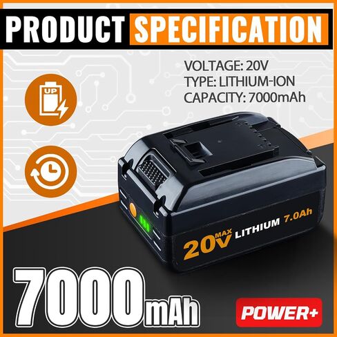 2 Pack 20V 7.0ah WA3520 استبدال البطارية لـ WORX 20V بطارية متوافقة مع WORX WG151 WA3575 WA3512 WA3578 WG151S WA3525 WG155 WA3520 in Kuwait