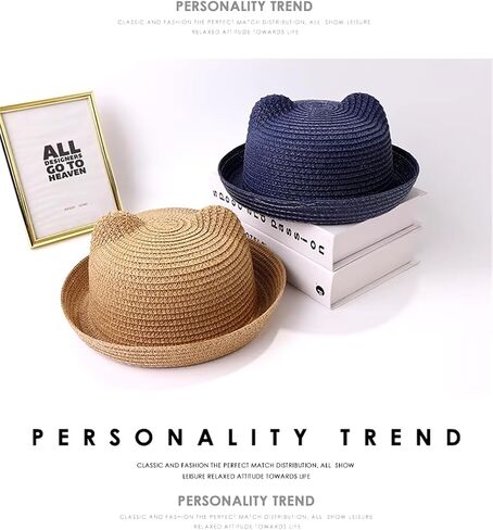 Toddler, Preschooler, Children, Kids Cat Ear Straw Bucket Sun Hats, Assorted Colors Multicolor in Saudi Arabia
