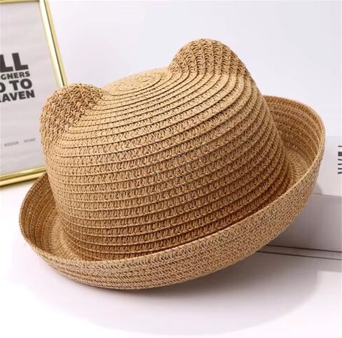 Toddler, Preschooler, Children, Kids Cat Ear Straw Bucket Sun Hats, Assorted Colors Multicolor in Saudi Arabia