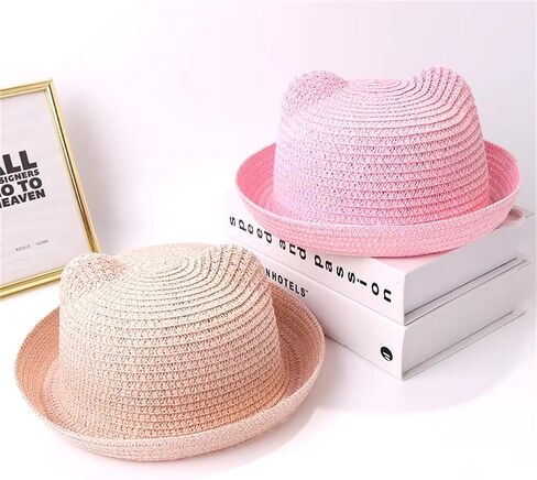Toddler, Preschooler, Children, Kids Cat Ear Straw Bucket Sun Hats, Assorted Colors Multicolor in Saudi Arabia