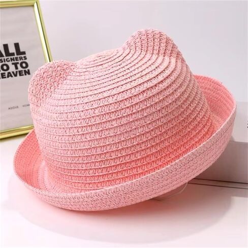 Toddler, Preschooler, Children, Kids Cat Ear Straw Bucket Sun Hats, Assorted Colors Multicolor in Saudi Arabia