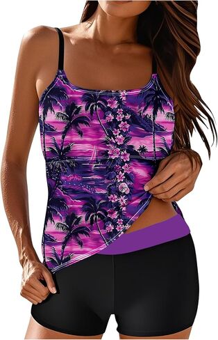 Womens Athletic 2 Piece Tankini Swimsuits Modest Swim Tank Tops with Sports Bra and Boyshorts Bathing Suits in Saudi Arabia