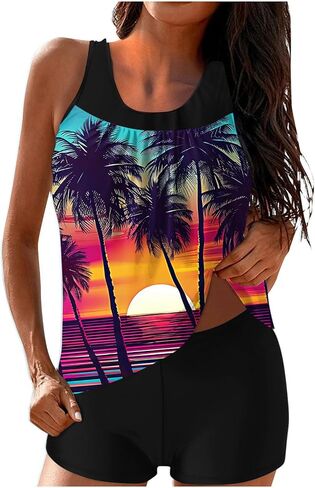Two Piece Tankini Swimsuits for Women Modest Tummy Control Bathing Suit Conservative Tank Tops with Boy Shorts in Saudi Arabia