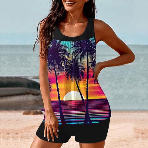 Two Piece Tankini Swimsuits for Women Modest Tummy Control Bathing Suit Conservative Tank Tops with Boy Shorts in Saudi Arabia