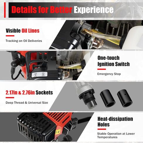 T Post Pile Driver, 0.9-1.8KW 32-52CC Handheld Pile Driver Hammer with 0.26gal Fuel Tank, Gasoline Column Pile Driver Garden Piling Machine for Fence Post Construction Site (0.9KW 32CC 2 Stroke) in Saudi Arabia