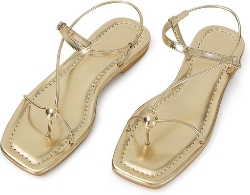 Strappy Flat Sandals for Women Comfortable Dressy Summer Beach Thong Flip Flop Slide Sandals with Gold Hardware in Saudi Arabia