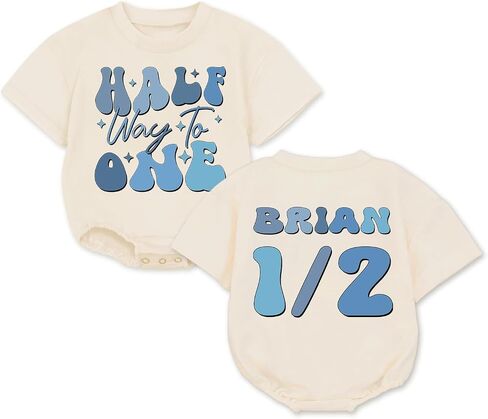 Personalized Half Way To One Sweatshirt Romper, Half Birthday Outfit Baby Boy, 1/2 Way To One Boy, Halfway in Saudi Arabia
