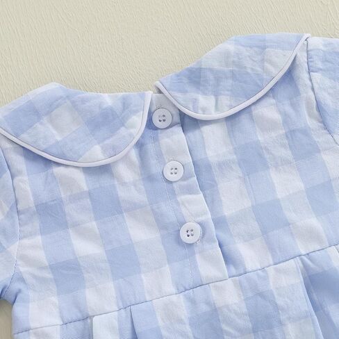 Baby Boy First Birthday Outfit Short Sleeve Peter Pan Collar Smocked Gingham Bubble Romper Newborn Summer Clothes in Saudi Arabia