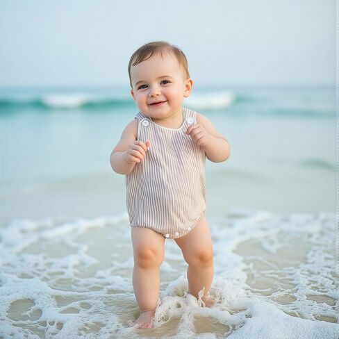 حديثي الولادة طفل رضيع فتاة مخططة رومبير أكمام من الكتان القطن الفقاعة الفقاعة in Kuwait