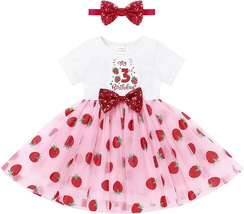 Ibtom Castle Baby Girl Strawberry 1st/2nd/3rd عيد ميلاد الزي البراعم التوت توتو فستان ترتر الرحلة in Kuwait