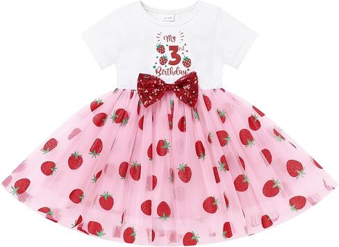 Ibtom Castle Baby Girl Strawberry 1st/2nd/3rd عيد ميلاد الزي البراعم التوت توتو فستان ترتر الرحلة in Kuwait