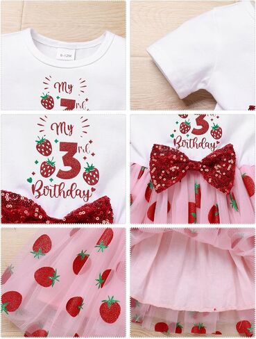 Ibtom Castle Baby Girl Strawberry 1st/2nd/3rd عيد ميلاد الزي البراعم التوت توتو فستان ترتر الرحلة in Kuwait