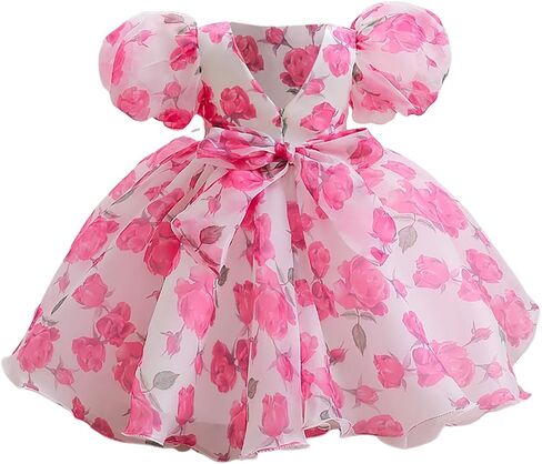 Baby Girls Puff Sleeve Mini Princess Dress Bow Backless Fluffy Fairy Party Wedding Flower Girl Dress Summer Outfits in Saudi Arabia