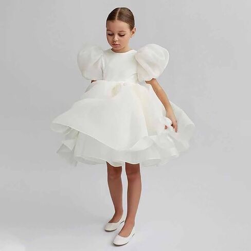 Baby Girls Puff Sleeve Mini Princess Dress Bow Backless Fluffy Fairy Party Wedding Flower Girl Dress Summer Outfits in Saudi Arabia