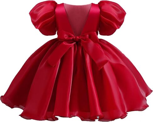 Baby Girls Puff Sleeve Mini Princess Dress Bow Backless Fluffy Fairy Party Wedding Flower Girl Dress Summer Outfits in Saudi Arabia