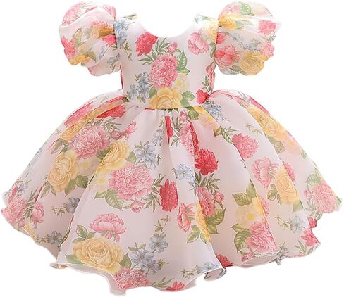 Baby Girls Puff Sleeve Mini Princess Dress Bow Backless Fluffy Fairy Party Wedding Flower Girl Dress Summer Outfits in Saudi Arabia