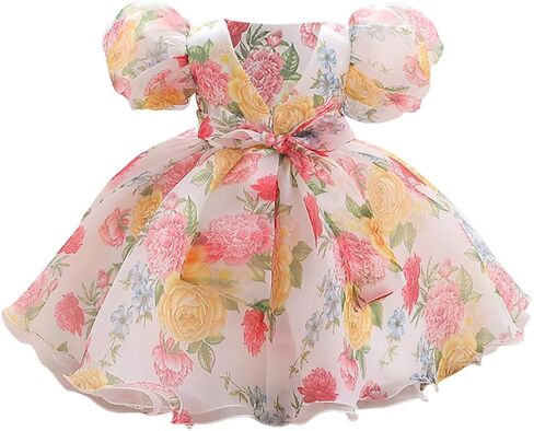 Baby Girls Puff Sleeve Mini Princess Dress Bow Backless Fluffy Fairy Party Wedding Flower Girl Dress Summer Outfits in Saudi Arabia
